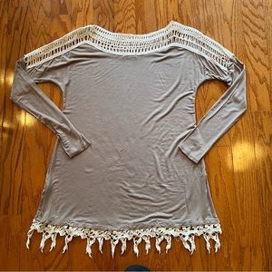 Mon Ami size small lace trimmed long sleeve tunic dress (or top).